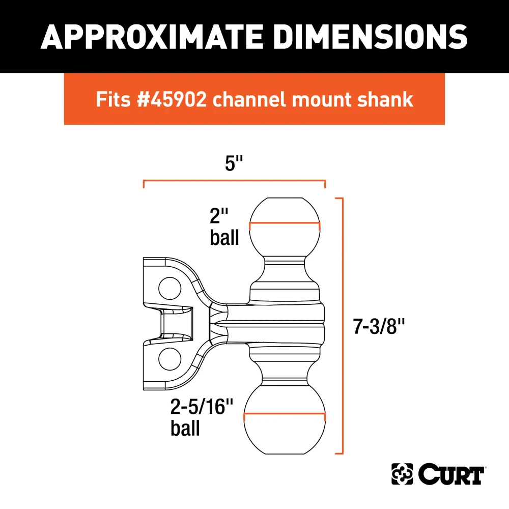 Replacement dual hitch ball for CURT mounts with 2 and 2-5/16 inch coupler compatibility