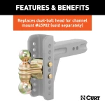 Replacement dual hitch ball for CURT mounts with 2 and 2-5/16 inch coupler compatibility