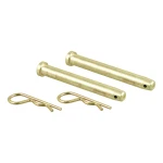 Adjustable channel mount pin set with rust-resistant yellow zinc finish, including two pins and clips for secure trailer attachment