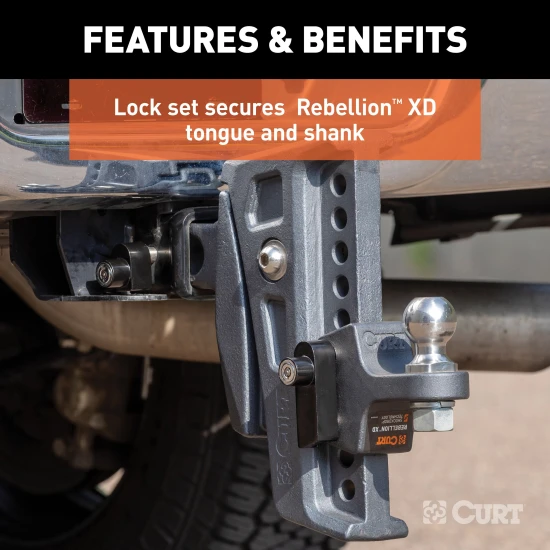 Rebellion XD lock set securing hitch with stainless steel and aluminum locks.