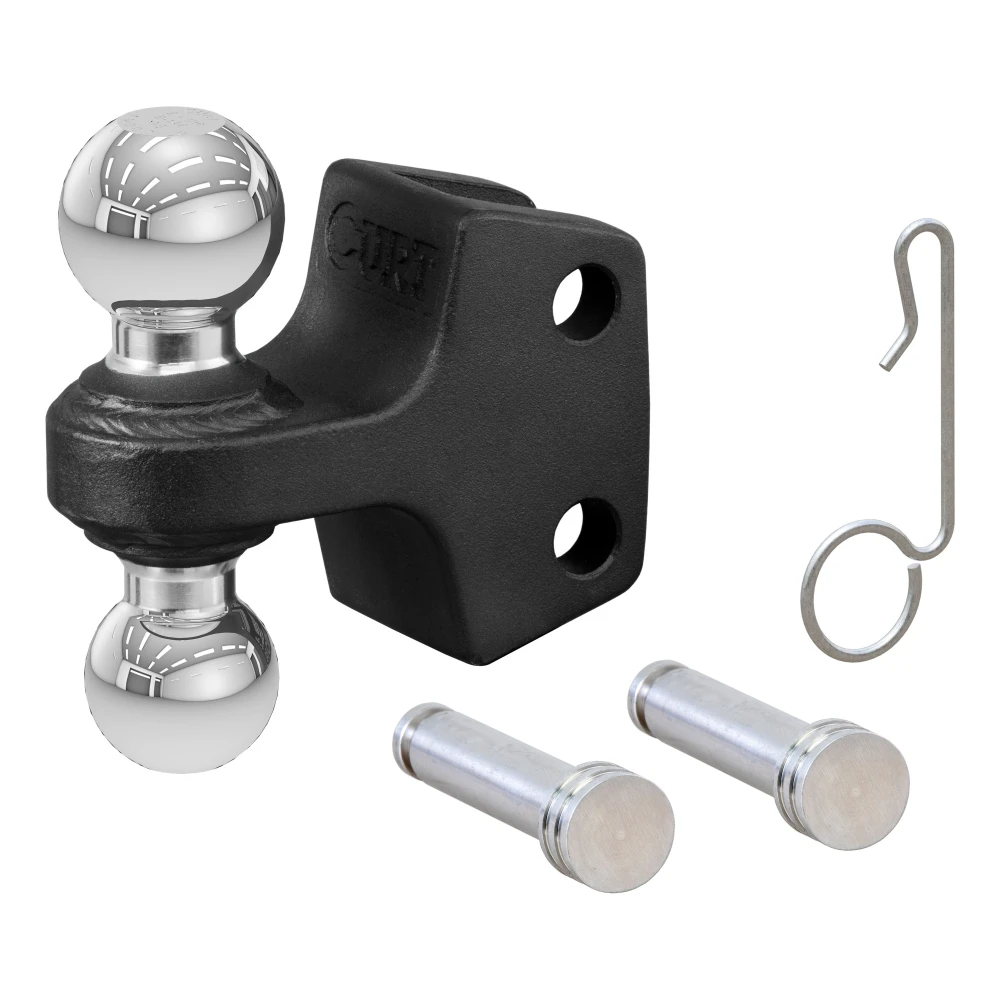 CURT dual ball attachment with 2" and 2-5/16" balls, suitable for up to 15,000 lbs towing