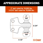 CURT dual ball attachment with 2" and 2-5/16" balls, suitable for up to 15,000 lbs towing