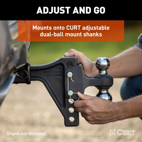 CURT dual ball attachment with 2" and 2-5/16" balls, suitable for up to 15,000 lbs towing