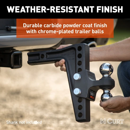 CURT dual ball attachment with 2" and 2-5/16" balls, suitable for up to 15,000 lbs towing