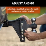 CURT adjustable trailer hitch ball mount featuring dual ball design for dependable towing and level adjustment.