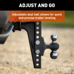 CURT adjustable trailer hitch with dual ball mount for level towing