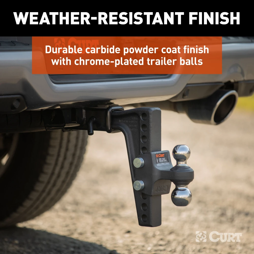 CURT adjustable trailer hitch with dual ball mount for level towing