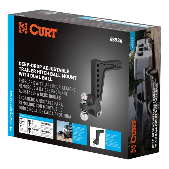 CURT adjustable trailer hitch with dual ball mount for level towing