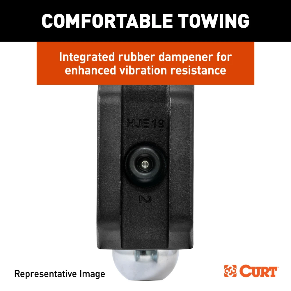CURT trailer hitch ball mount with dual ball, steel construction, adjustable height, anti-rattle technology, two ball sizes