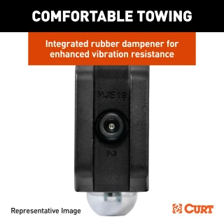 CURT trailer hitch ball mount with dual ball, steel construction, adjustable height, anti-rattle technology, two ball sizes