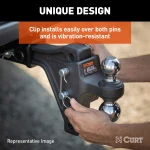 CURT trailer hitch ball mount with dual ball, steel construction, adjustable height, anti-rattle technology, two ball sizes