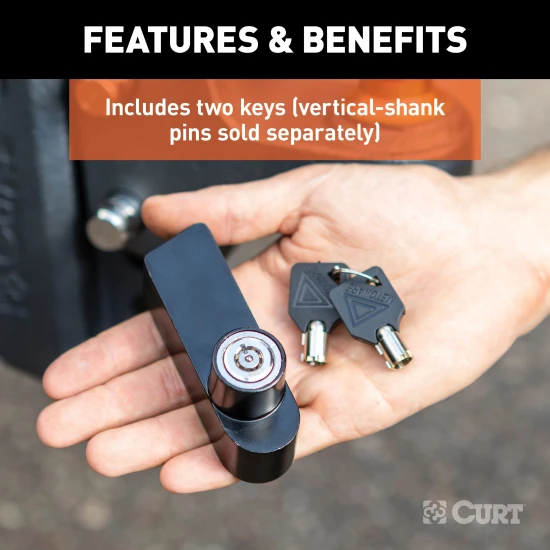 Rebellion XD tongue lock made of cast aluminum with two keys, enhancing security of hitch setup