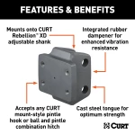 CURT Rebellion XD pintle mount with integrated rubber dampener for vibration resistance and enhanced towing control