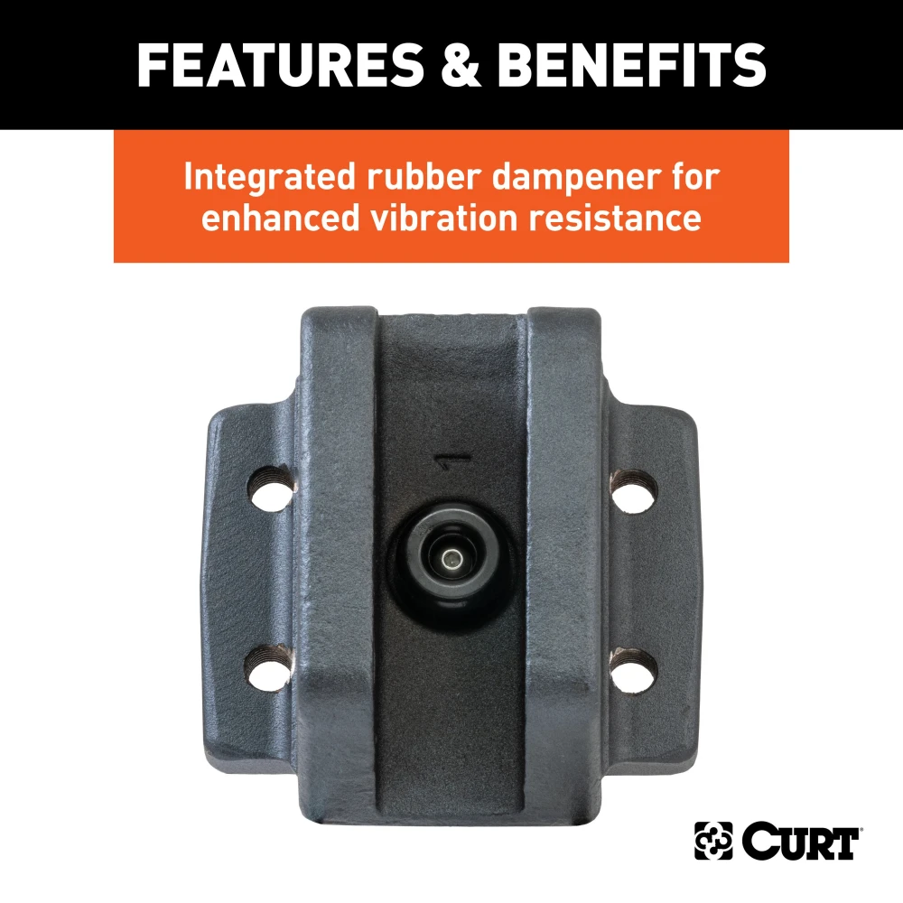 CURT Rebellion XD pintle mount with integrated rubber dampener for vibration resistance and enhanced towing control
