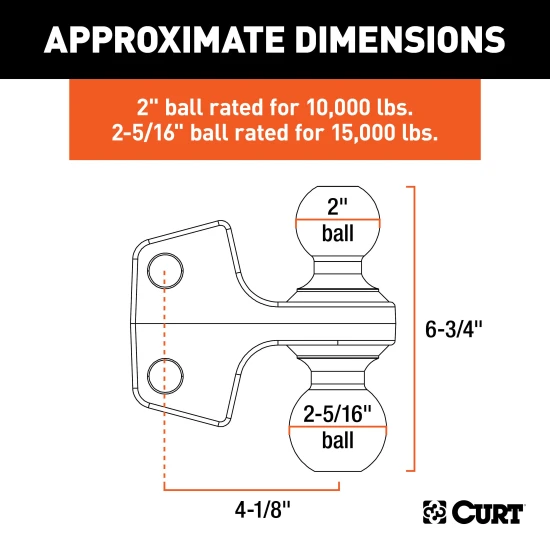 Dual ball replacement for Rebellion XD mount, 2" and 2-5/16" balls, towing accessory