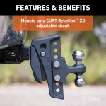 Dual ball replacement for Rebellion XD mount, 2" and 2-5/16" balls, towing accessory