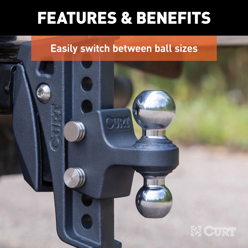Dual ball replacement for Rebellion XD mount, 2" and 2-5/16" balls, towing accessory