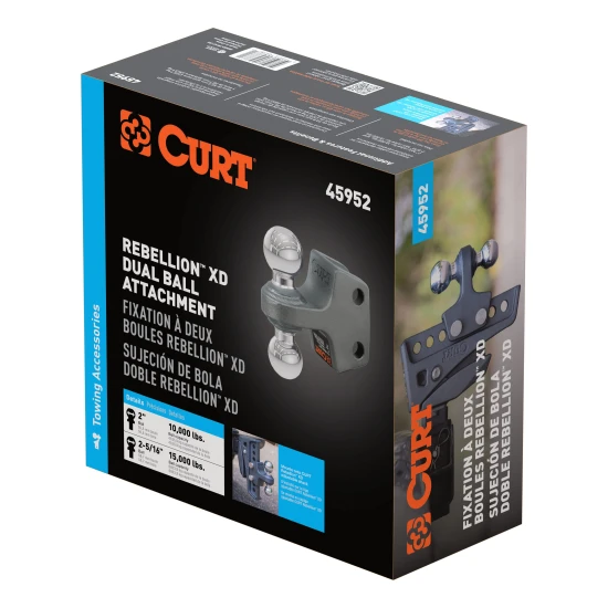Dual ball replacement for Rebellion XD mount, 2" and 2-5/16" balls, towing accessory
