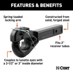 Pintle hitch with 10,000 lbs weight capacity, black powder finish for 2-inch receiver.