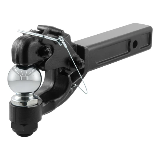 CURT combination ball and pintle hitch with black powder coat and chrome finish.