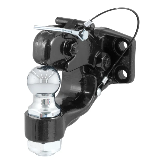 CURT combination ball and pintle hitch for heavy-duty towing, featuring a durable powder coat finish and secure coupling.