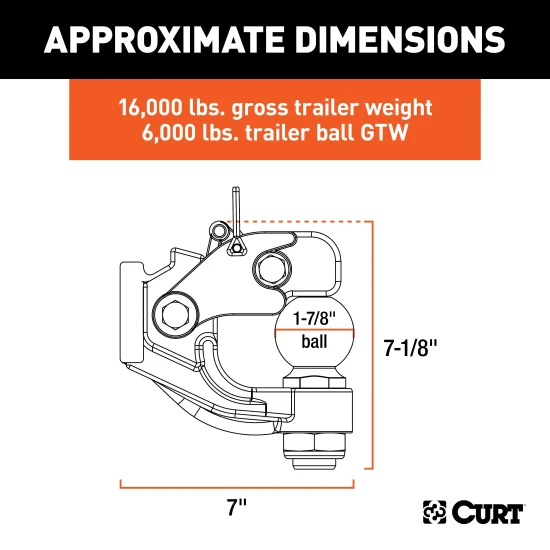 CURT combination ball and pintle hitch for heavy-duty towing, featuring a durable powder coat finish and secure coupling.