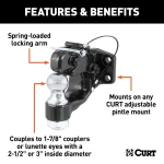 CURT combination ball and pintle hitch for heavy-duty towing, featuring a durable powder coat finish and secure coupling.