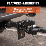 CURT combination ball and pintle hitch for heavy-duty towing, featuring a durable powder coat finish and secure coupling.