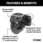 CURT pintle hitch featuring a 60,000 lbs trailer capacity and powder coat finish