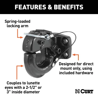 CURT pintle hitch featuring a 60,000 lbs trailer capacity and powder coat finish