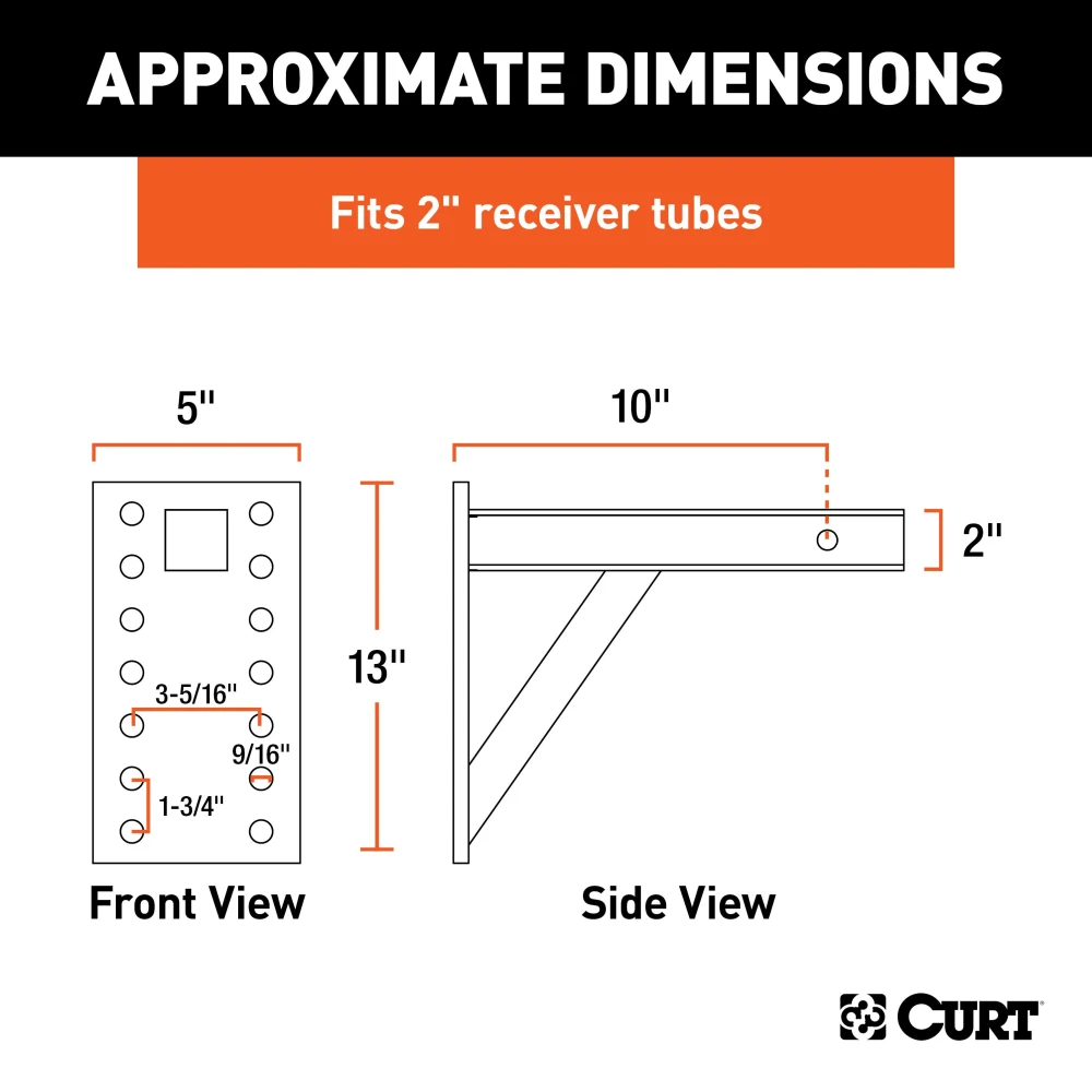 CURT adjustable pintle mount with six height settings for 2-inch hitch receiver