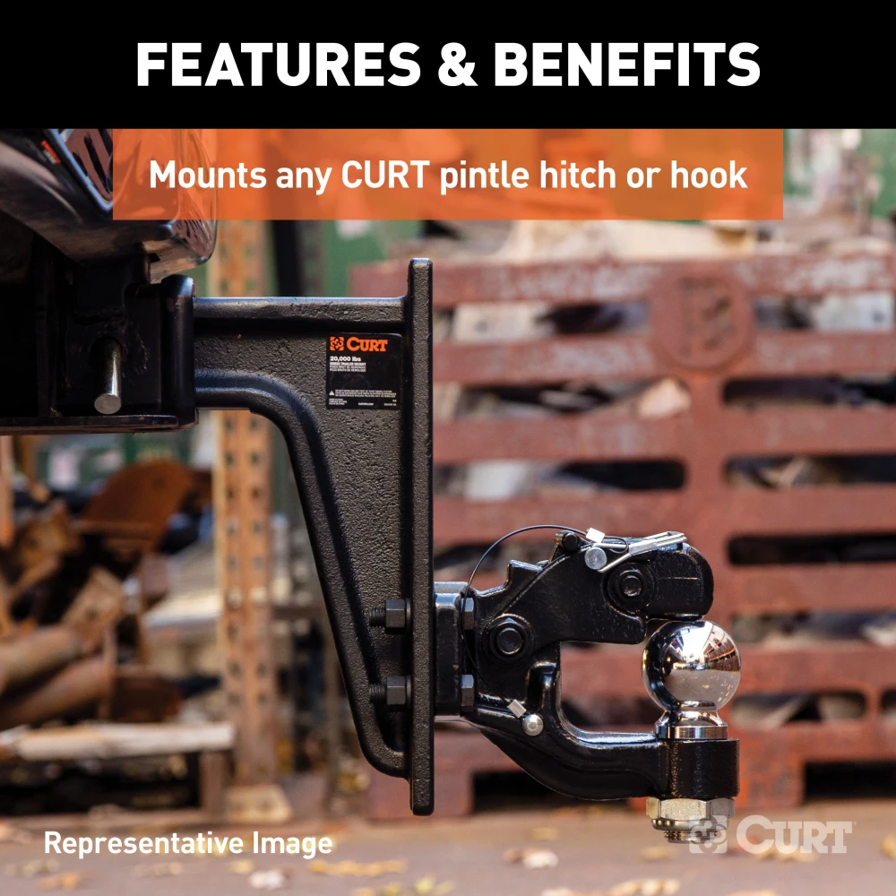 CURT adjustable pintle mount with solid steel shank for heavy-duty towing