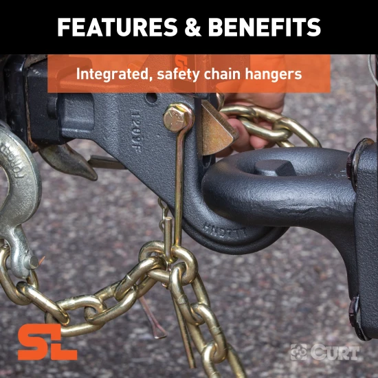CURT SecureLatch pintle hook featuring innovative auto-lock technology for trailers.