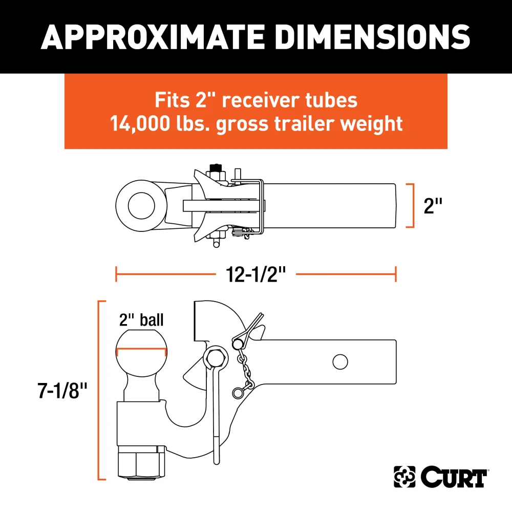 CURT SecureLatch pintle ball hitch with auto-lock and cupped design for trailers