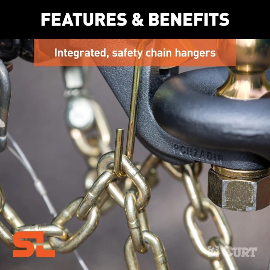 CURT SecureLatch pintle ball hitch with auto-lock and cupped design for trailers