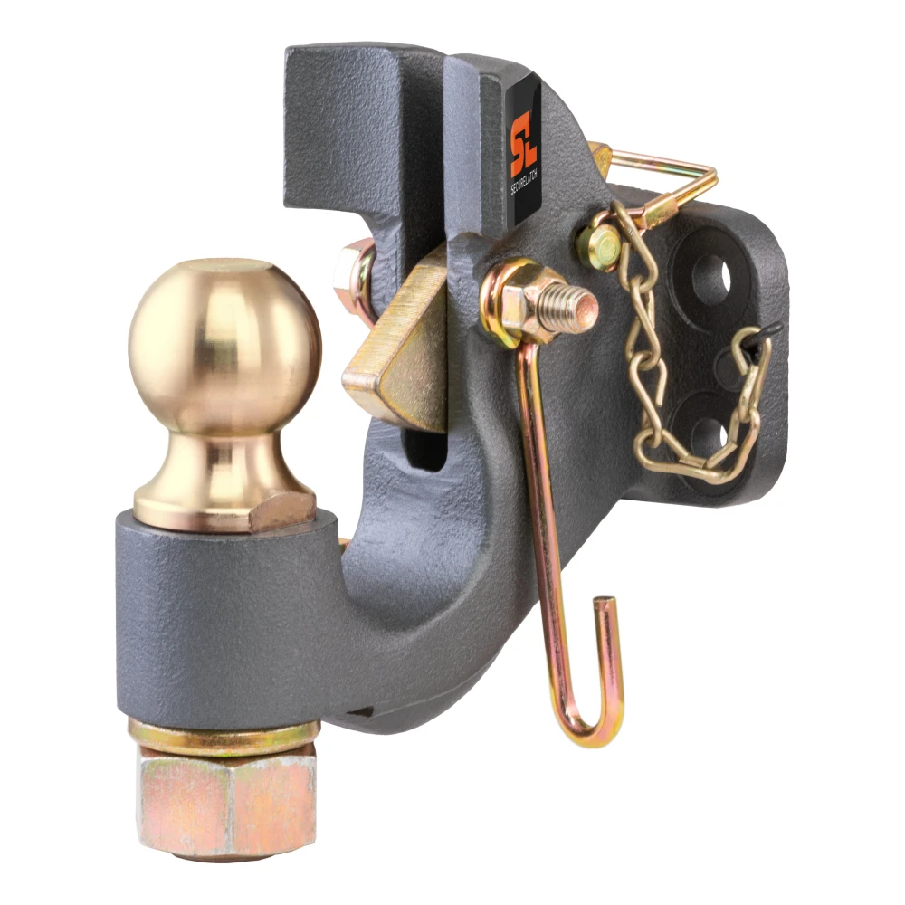 SecureLatch pintle hitch with auto-locking mechanism and cupped design for trailers