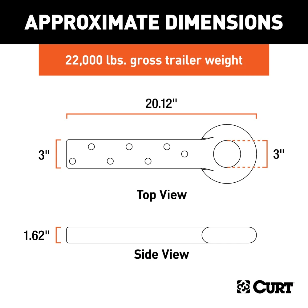 CURT pintle hitch with 3-inch lunette ring and 22,000 lbs GTW capacity