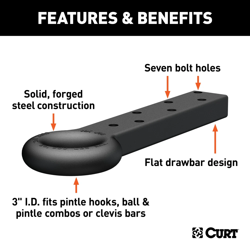 CURT pintle hitch with 3-inch lunette ring and 22,000 lbs GTW capacity