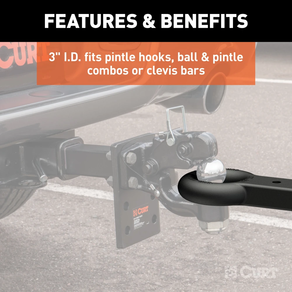 CURT pintle hitch with 3-inch lunette ring and 22,000 lbs GTW capacity