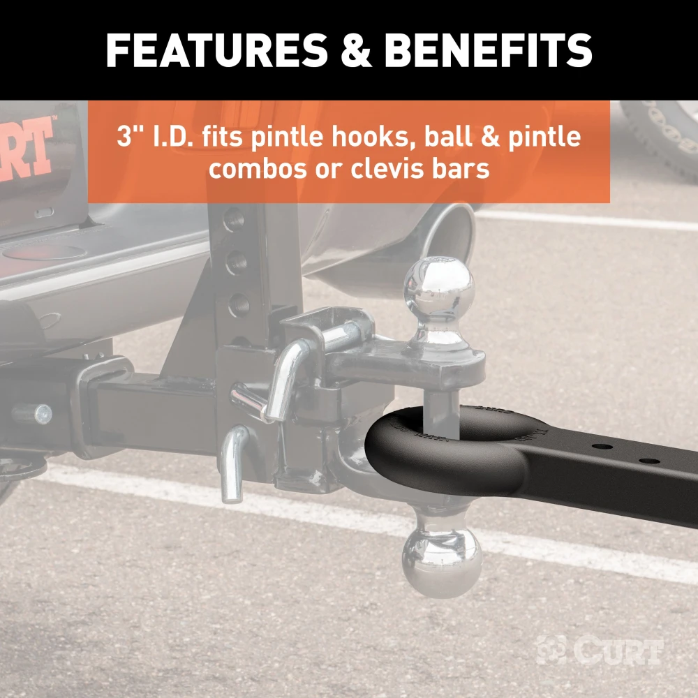 CURT pintle hitch with 3-inch lunette ring and 22,000 lbs GTW capacity