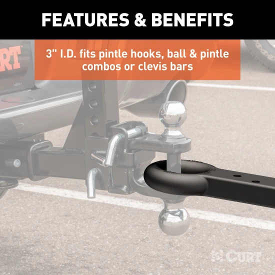 CURT pintle hitch with 3-inch lunette ring and 22,000 lbs GTW capacity