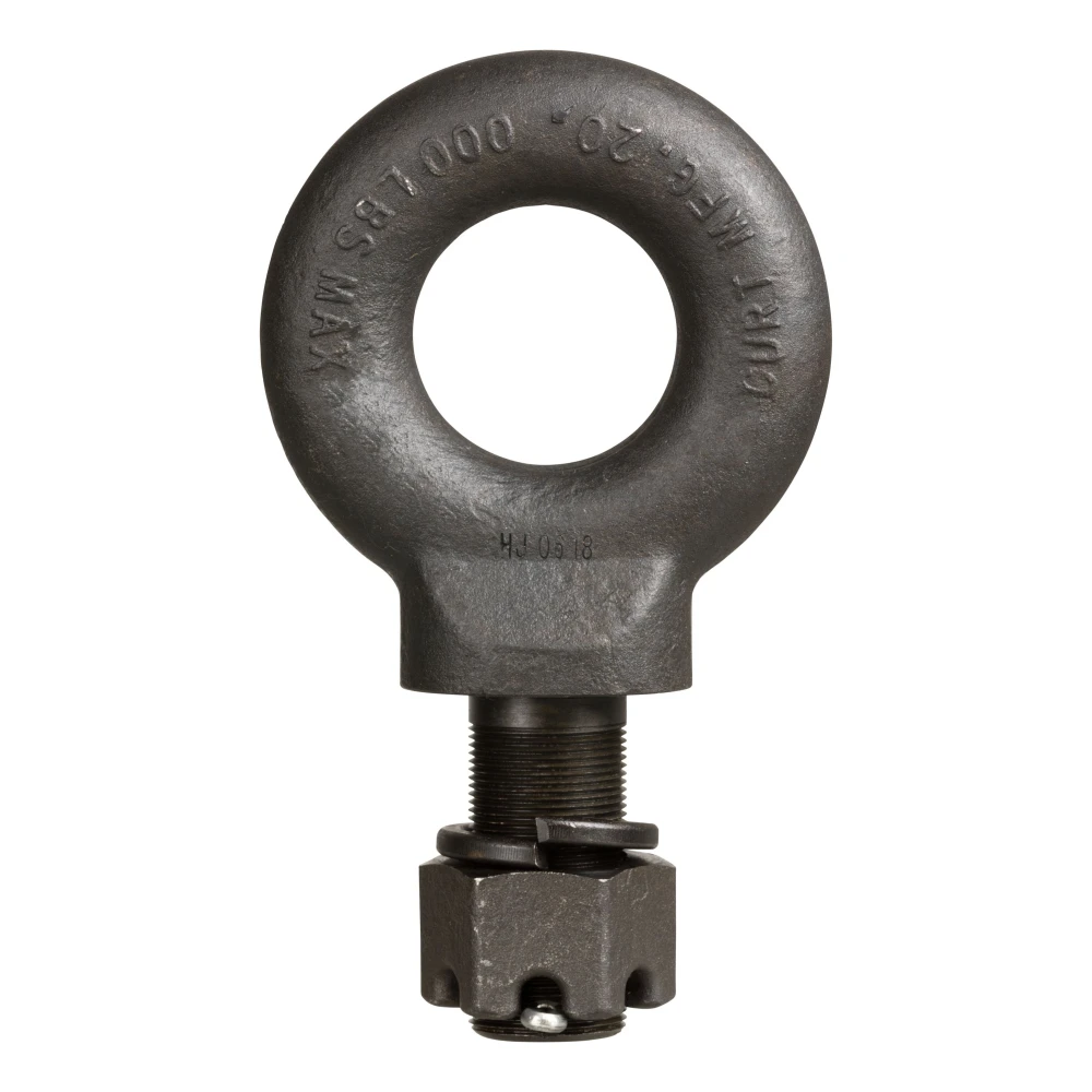 CURT pintle hitch featuring lunette eye with 20,000 lbs capacity and black powder coat finish.