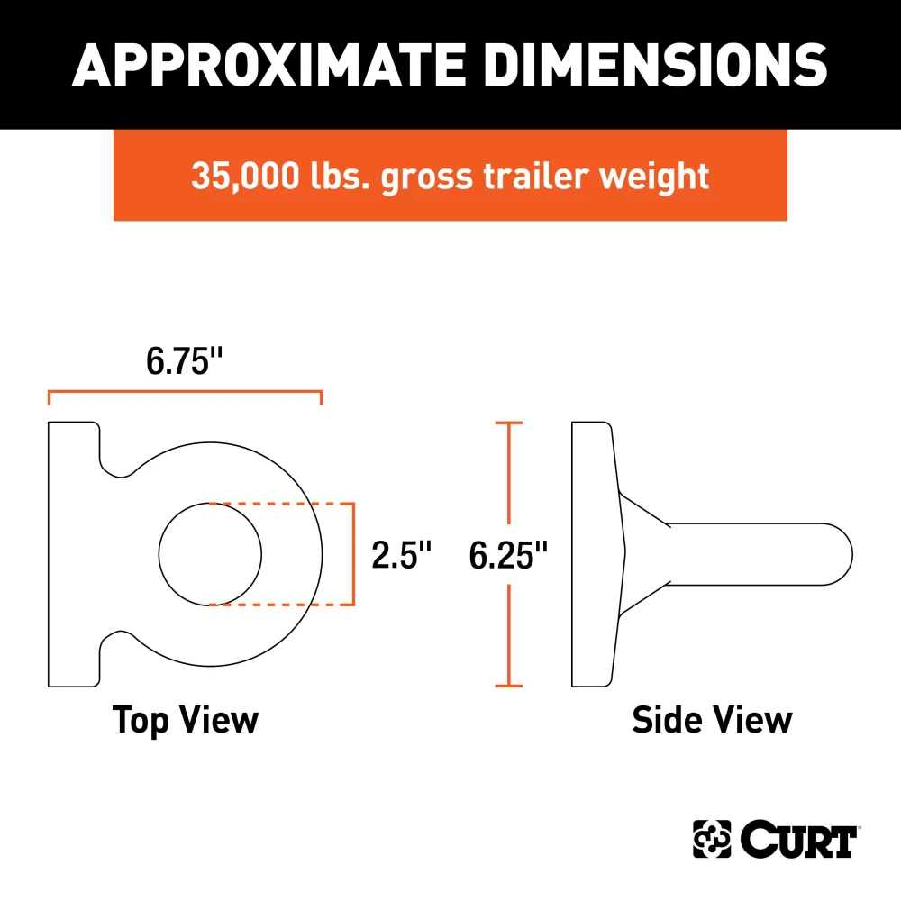 CURT Pintle Hitch with 2-1/2 Inch Lunette Ring and Powder Coating CURT pintle hitch featuring a 2-1/2 inch lunette ring with black powder coat finish for robust towing