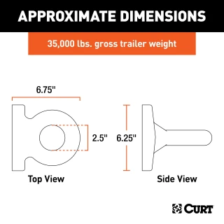 CURT Pintle Hitch with 2-1/2 Inch Lunette Ring and Powder Coating CURT pintle hitch featuring a 2-1/2 inch lunette ring with black powder coat finish for robust towing