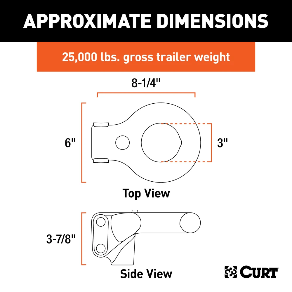 CURT SecureLatch lunette ring with locking pin, adjustable height and durable coating for trailers up to 25,000 lbs.