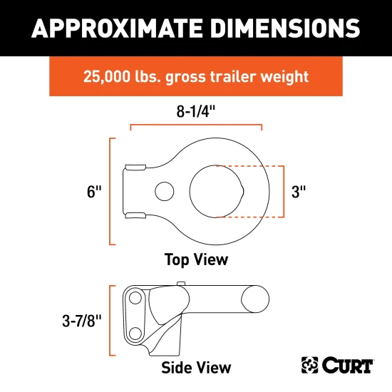 CURT SecureLatch lunette ring with locking pin, adjustable height and durable coating for trailers up to 25,000 lbs.