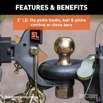 CURT SecureLatch lunette ring with locking pin, adjustable height and durable coating for trailers up to 25,000 lbs.