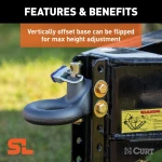 CURT SecureLatch lunette ring with locking pin, adjustable height and durable coating for trailers up to 25,000 lbs.