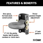 CURT pintle hitch with lunette eye kit featuring adjustable height and forged steel construction