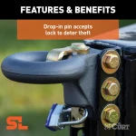 CURT SecureLatch lunette ring set with locking pin and adjustable channel for secure trailer hitching.